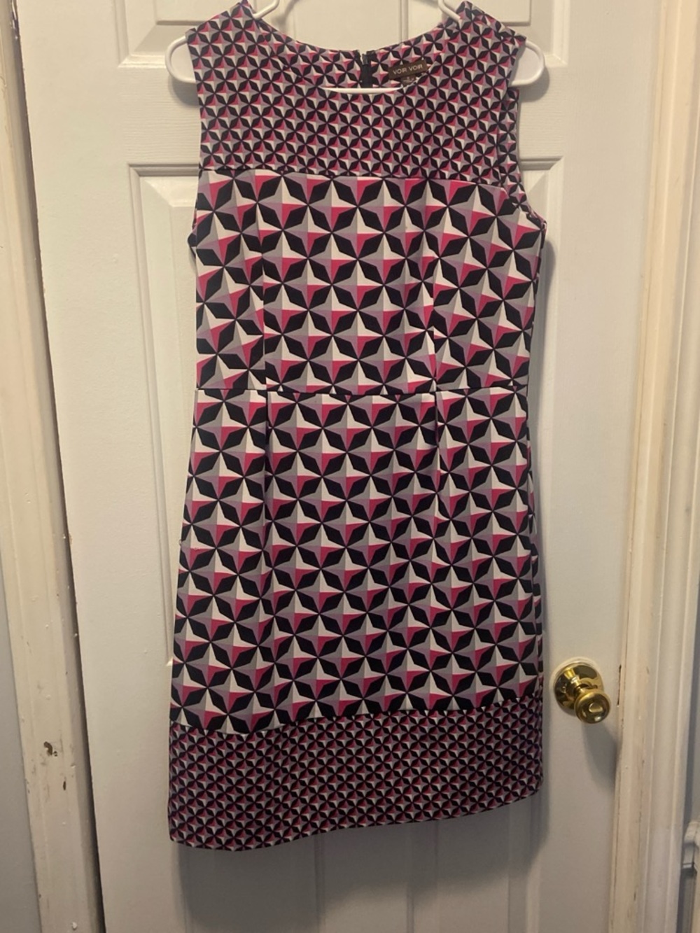 Voir Voir Pink Black White Geometric Shift Mini Dress